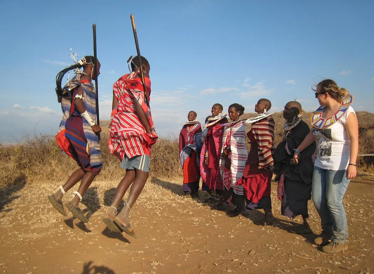 Maasai warriors performing the traditional adumu jumping dance at Olpopongi village