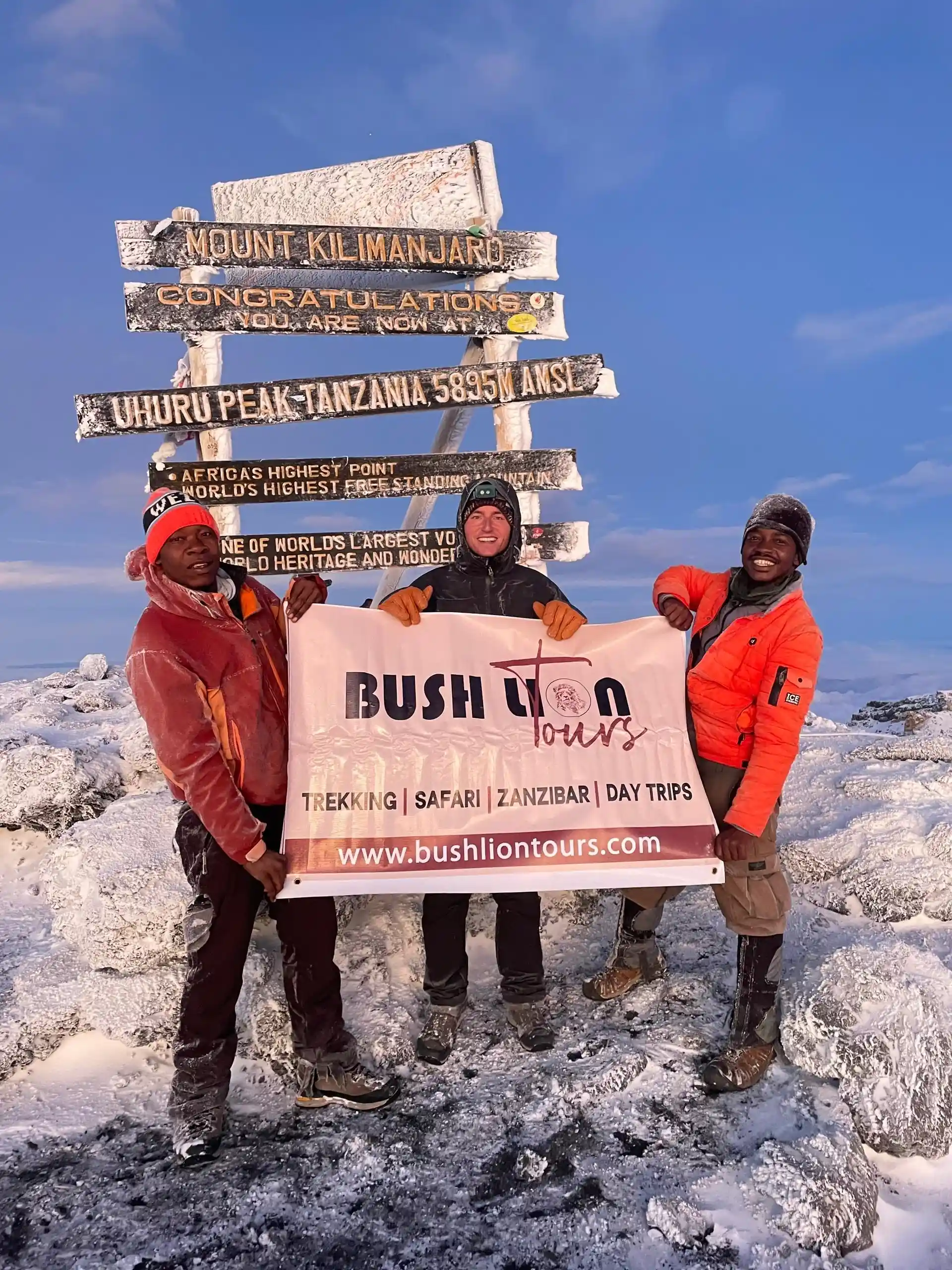 Kilimanjaro climbers at summit